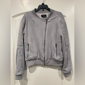 Vici Women's Sleek Gray Faux Suede Bomber Jacket